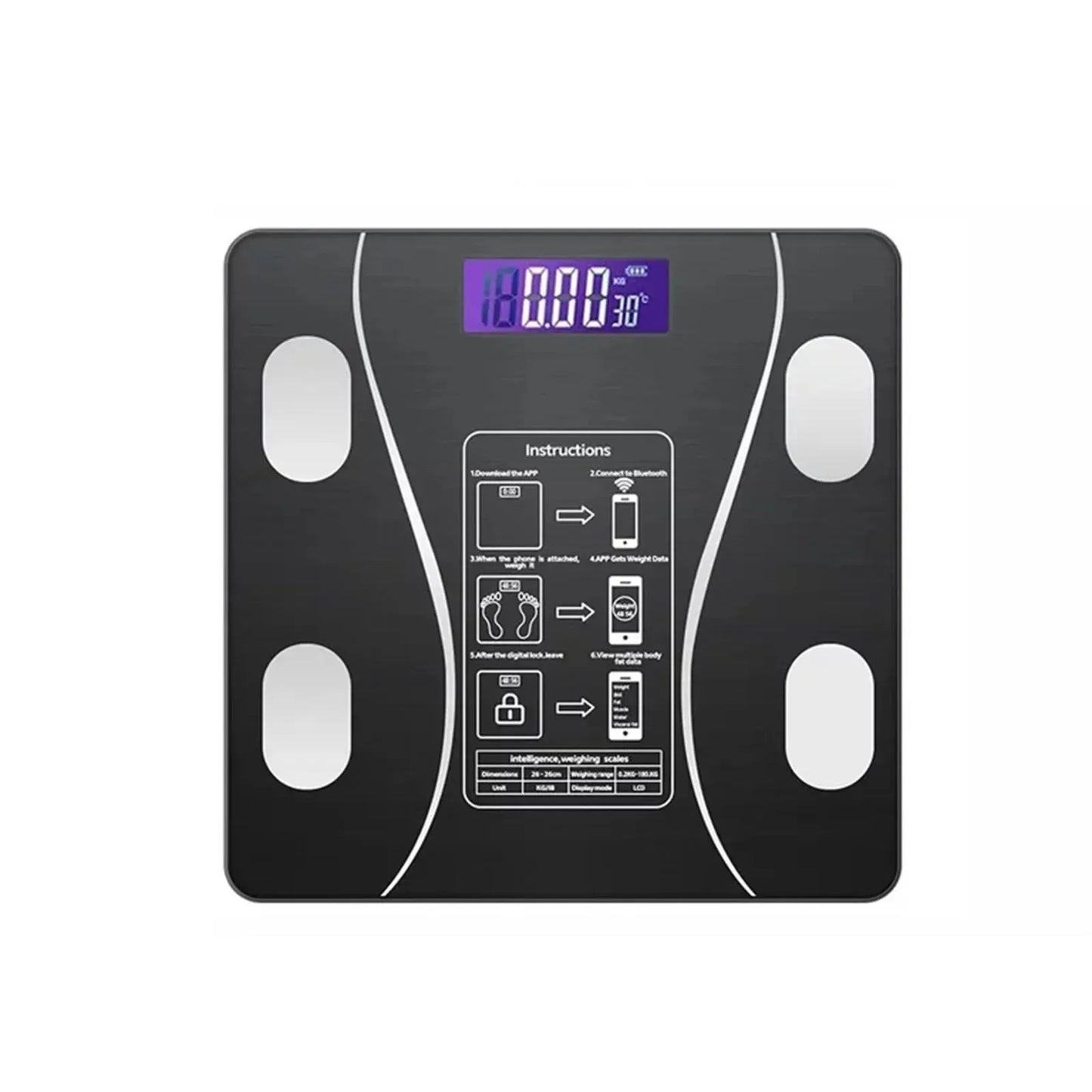 Smart Wireless Bluetooth Digital Weight Scale – Max 180kg, Precision D=50g, Body Weight Monitoring