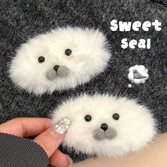 1/2 Pcs Cute Plush Little Seal Hair Clip Hair Accessory Versatile Autumn And Winter Cute Pet Bangs Clip Side Broken Hair Clip