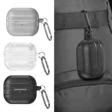 For Samsung Galaxy Buds 3 Pro Earphone Case With Climbing Buckle Cover Shockproof Dustproof TPU Carbon Fiber Texture Shell ﻿