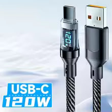 NNBILI 120W USB C and USB A charging cables with LED display screen, USB C=C-C，USB A=A-C,Xiaomi iPhone、 Samsung not compatible