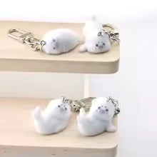 1Pcs Cute Flocking Resin Seal Love Keychain Animal Plush Dolls Pendant for Bag Mobile Phone Charms Home Decoration Making crafts
