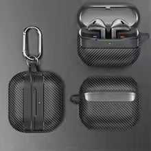 For Samsung Galaxy Buds 3 Pro Earphone Case With Climbing Buckle Cover Shockproof Dustproof TPU Carbon Fiber Texture Shell ﻿