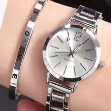 Ladies Fashion Simple Digital Alloy with Quartz Watch Bracelet 2pcs Set Luxury Women Simple Dial Ladies Watches Reloj Mujer